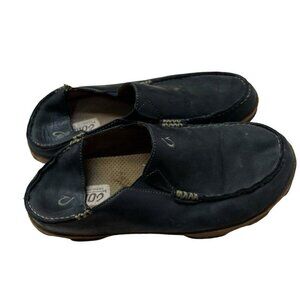 Olukai Moloa Slipper Size 8.5 Black Leather Casual Loafers Shoes 10128-4033